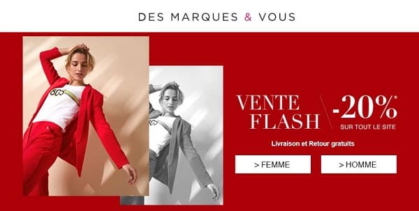 Vente Flash Des Marques & Vous : 20% de remise sur tout le site + livraison gratuite