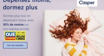 30% de remise sur les matelas Casper (ou -50% sur les draps) livraison gratuite
