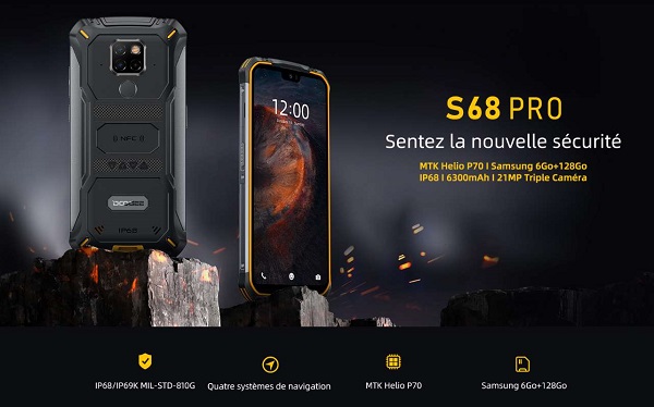 Bonne affaire: 216,99€ smartphone antichoc-étanche DOOGEE S68Pro (6Go+128Go, IP68, batterie 6300mAh, triple camera 21Mpx) – livraison DHL