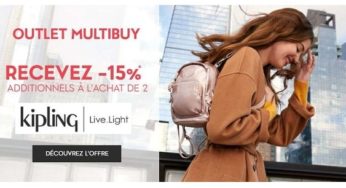 15% de remise supplémentaire sur les articles outlet Kipling à partir de 2 articles