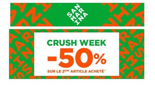 Crush Week San Marina 50% De Remise Sur Le Second Article