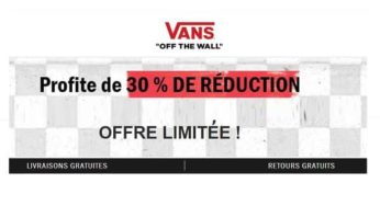 Offre Spéciale Vans : 30% de réduction sur une sélection (chaussures, vêtements, sacs et autres) + livraison gratuite