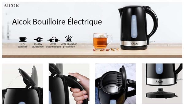 Bouilloire électrique Rapide Sans Fil Aicok 1,7l