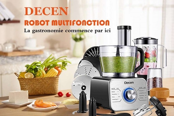 69,99€ le robot de cuisine multifonction acier Decen 1100W (11 accessoires, 3 vitesses) port inclus