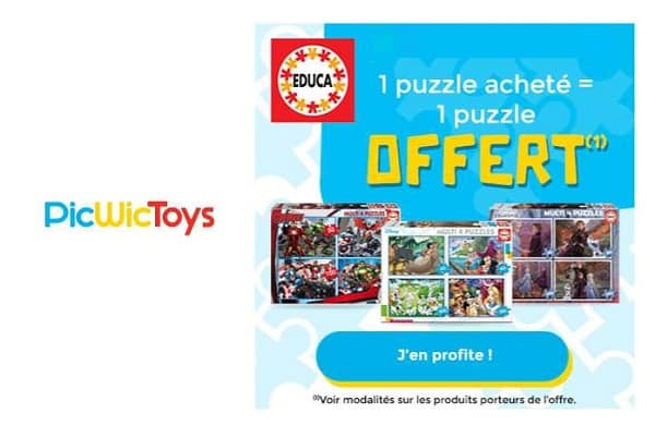 1 Puzzle Educa acheté = Le second gratuit (le moins cher) sur PicWicToys