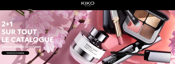 2 produits achetés = 1 produit offert sur tout le site Kiko Milano (maquillage & accessoires)