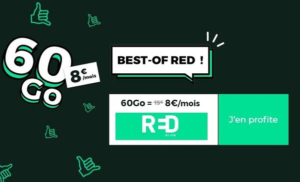 Forfait sans engagement Red by SFR de 60Go à 8€/mois 