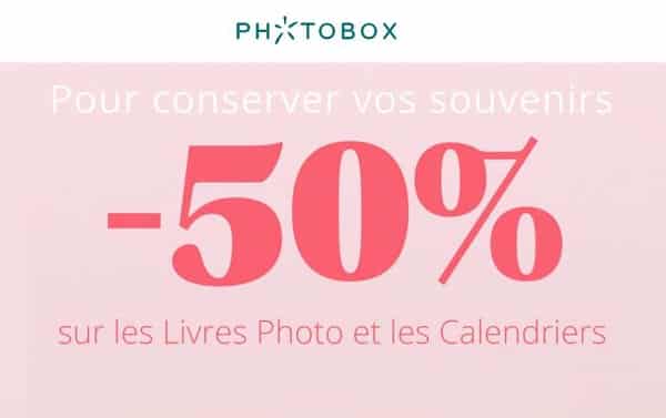 Tous les calendriers et livres photo à -50% et -40% sur tout le reste de Photobox !