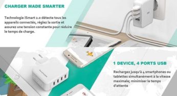 11,69€ le chargeur secteur mural 4 Ports USB RAVPower RP-PC026 (40W/6A)