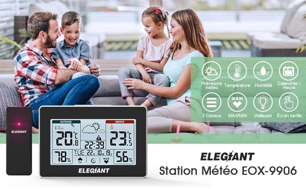 16,89€ station météo thermomètre hygromètre ELEGIANT EOX-9906 (tactile, température, calendrier, humidité, prévisions)