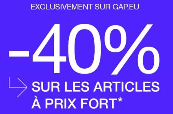 40% de remise sur tout le site gap hors promo