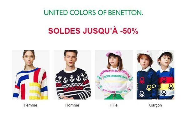 Soldes Benetton :  jusqu’à -50% de remise sur une large sélection femme, homme et enfant !