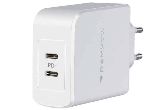 12,59€ le chargeur secteur double ports USB type C 36W RAMPOW RBA20 (Power Delivery)