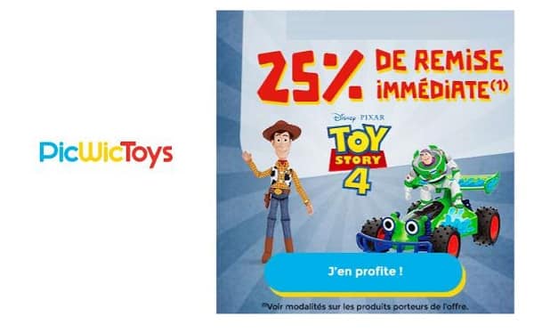 25% remise immédiate sur articles Toy Story (jouets, trottinettes) sur PicWicToys