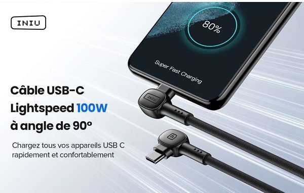 lot de 2 câbles usb c vers usb c 100w de 2 mètres iniu di d6cc