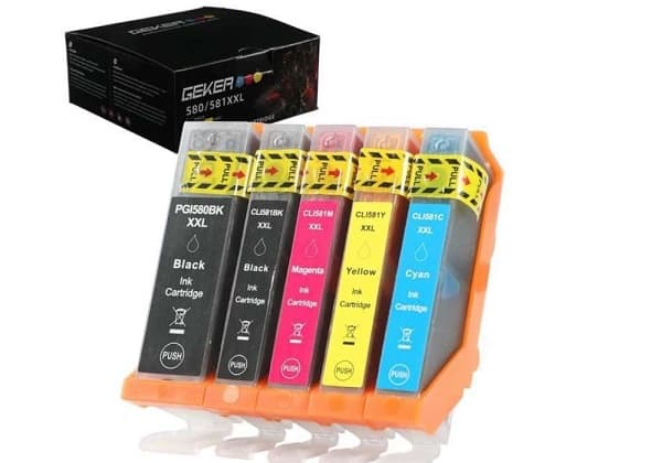 Vente flash : 18,75€ le pack de 5 cartouches d’encre Geker (PGI-580XXL CLI-581XXL) compatible Canon Pixma Séries