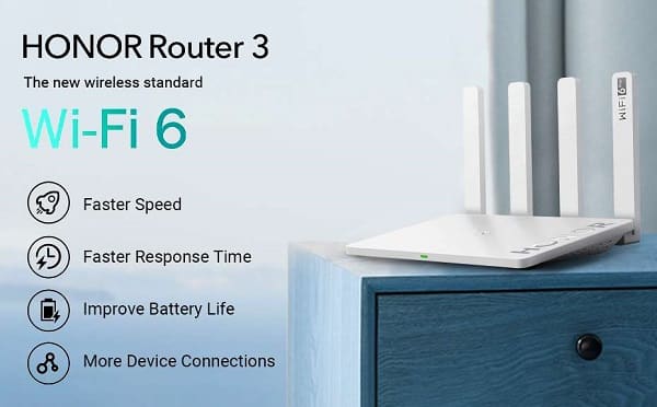 41,99€ routeur Honor 3 Wi-FI 6+ 3000Mbps avec 4 antennes 5 DBi, double bande 2.4 GHz et 5 GHz (compatible toutes Box)