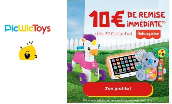 10€ de remise immédiate sur les jouets fisher price sur Picwictoys