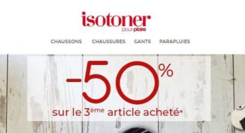 -50% sur le troisième article Isotoner acheté (gants, chaussons, parapluies…)