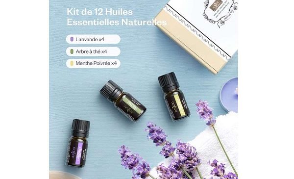 Anjou Huiles Essentielles 100% Naturelle 12 X 5ml 4 X Lavande, 4 X Menthe Poivré, 4 X Thé