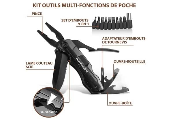 12,09€ pince multifonctions 5 en 1 – couteau Suisse et adaptateur tournevis RAVPower