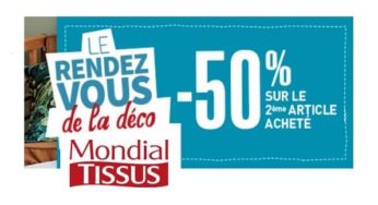Le rendez-vous de la déco Mondial Tissus : 1 acheté = -50% sur le second (Linge de lit, Linge de bain et Housses de coussin)