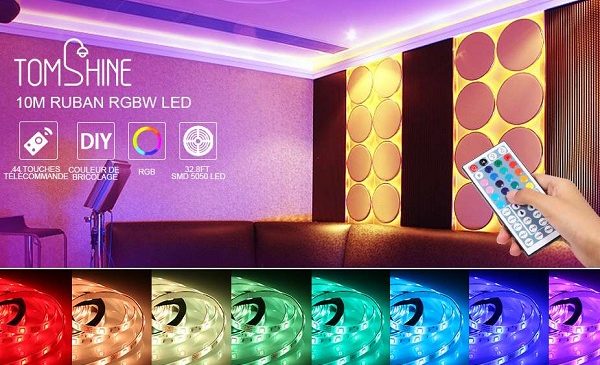 ruban led 10 mètres multicolore avec télécommande et 6 modes d'éclairage tomshine