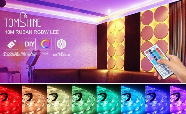 ruban led 10 mètres multicolore avec télécommande et 6 modes d'éclairage tomshine