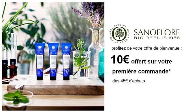 10€ offert sur votre première commande sur Sanoflore (cosmétique Bio du Vercors) dès 45€ d’achats