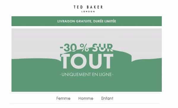 30% de remise sur tout ted baker