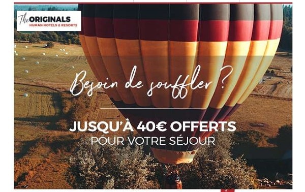 Offre spéciale de 20€ à 40€ remise sur votre nuit dans un hôtel The Originals (445 hôtels)