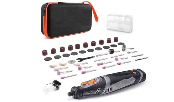 kit outil multifonction rotatif 8v 5 vitesses avec 43 accessoires avec pochette