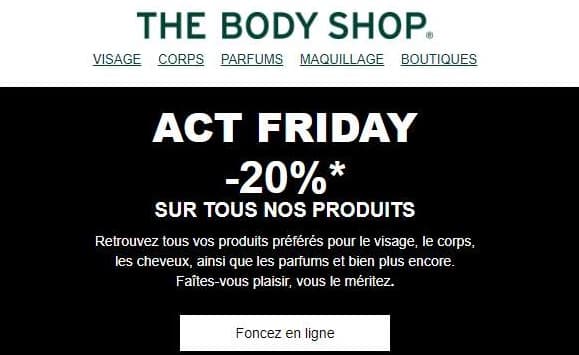 20% de remise sur quasiment tous les articles sur The Body Shop