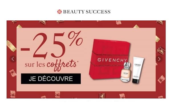 25% de reduction sur tous les coffrets parfum sur Beauty Success