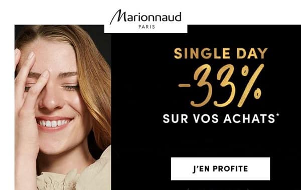 33% de remise sur tout le site Marionnaud pour le Single’s Day (dès 79€) ou -30% sur tout