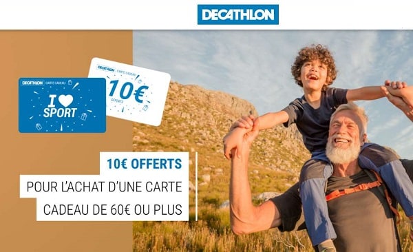 60 euros d'achat sur décathlon une carte cadeau de 10 euros