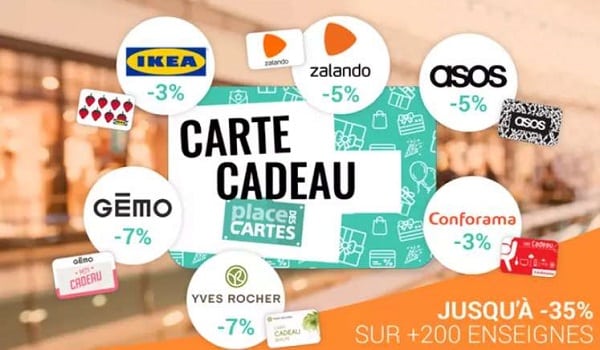 Bon achat Place Des Cartes moitié prix : 5€ les 10€ (cartes cadeau de nombreuses enseignes)