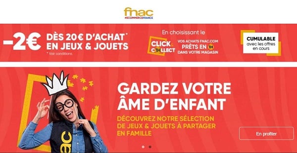 rayon jeux jouets avec retrait en magasin fnac = 2€ supplémentaire dès 20€ d’achats