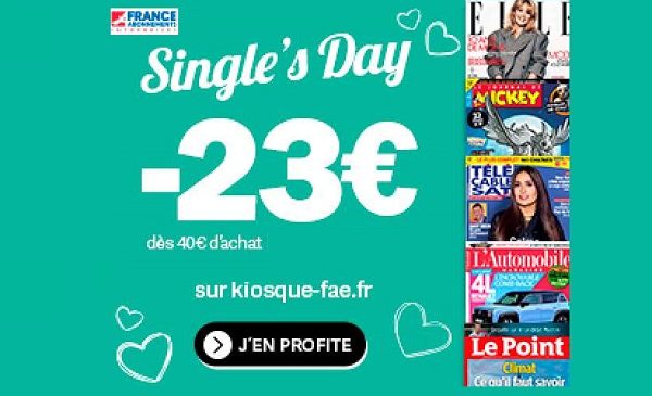 Single's Week KiosqueFae ! -13€ ou -23€ de réduction sur des dizaines d'abonnements magazine