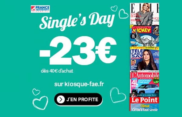 Single’s Week KiosqueFae ! -13€ ou -23€ de réduction sur des dizaines d’abonnements magazine (jusqu’à dimanche uniquement)