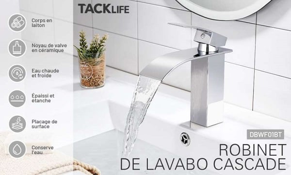 Robinet De Lavabo Cascade à Bec Aplati Tacklife Dbwf01bt