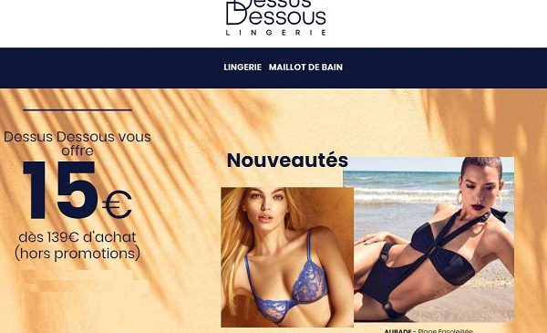 15€ de remise sur vos achats de lingerie sur dessus dessous dès 139€