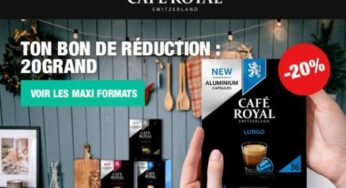 25% de remise sur pack maxi formats 36, 100 et 180 capsules compatible Nespresso Café Royal