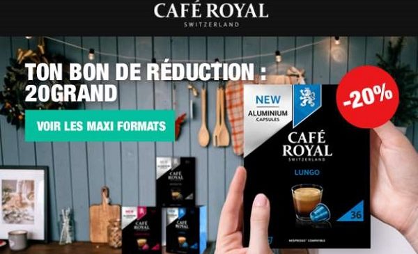20% De Remise Sur Pack Maxi Formats 36 Capsules Compatible Nespresso Café Royal