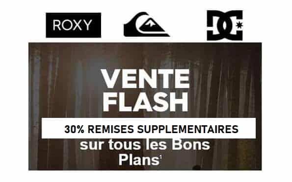 30% supplémentaires sur tous les bons plans quiksilver – dc shoes – roxy