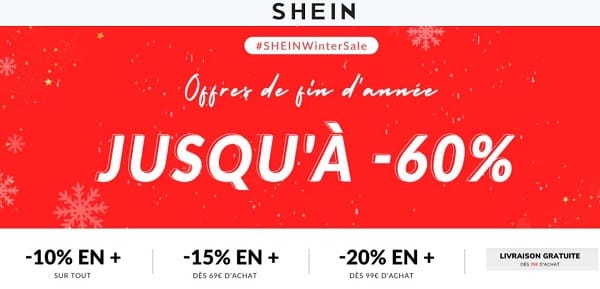 Remises supplémentaires sur Shein : -10% sans mini / -15% dés 69€ / -20% dés 99€