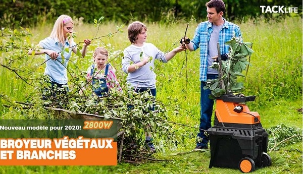 Broyeur De Végétaux Et Branches Avec Bac De Collecte Tacklife pws01a 2800w