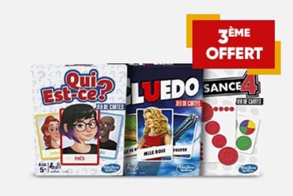 2 jeux de société Hasbro Gaming (version carte) achetés = le 3ème offert (Monopoly, Puissance 4, Cluedo..)