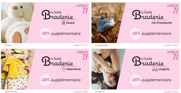 20% de remise supplémentaire sur la braderie bebeboutik