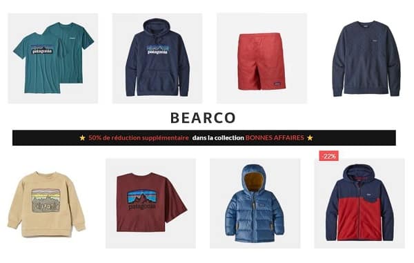 50% de remise en plus sur tous les articles Bonnes Affaires sur Bearco (vêtements et accessoires Outdoor et Urbain)